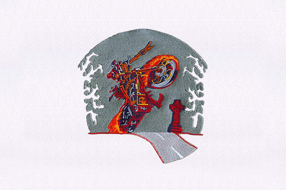 Flaming Chopper Bike Embroidery Design